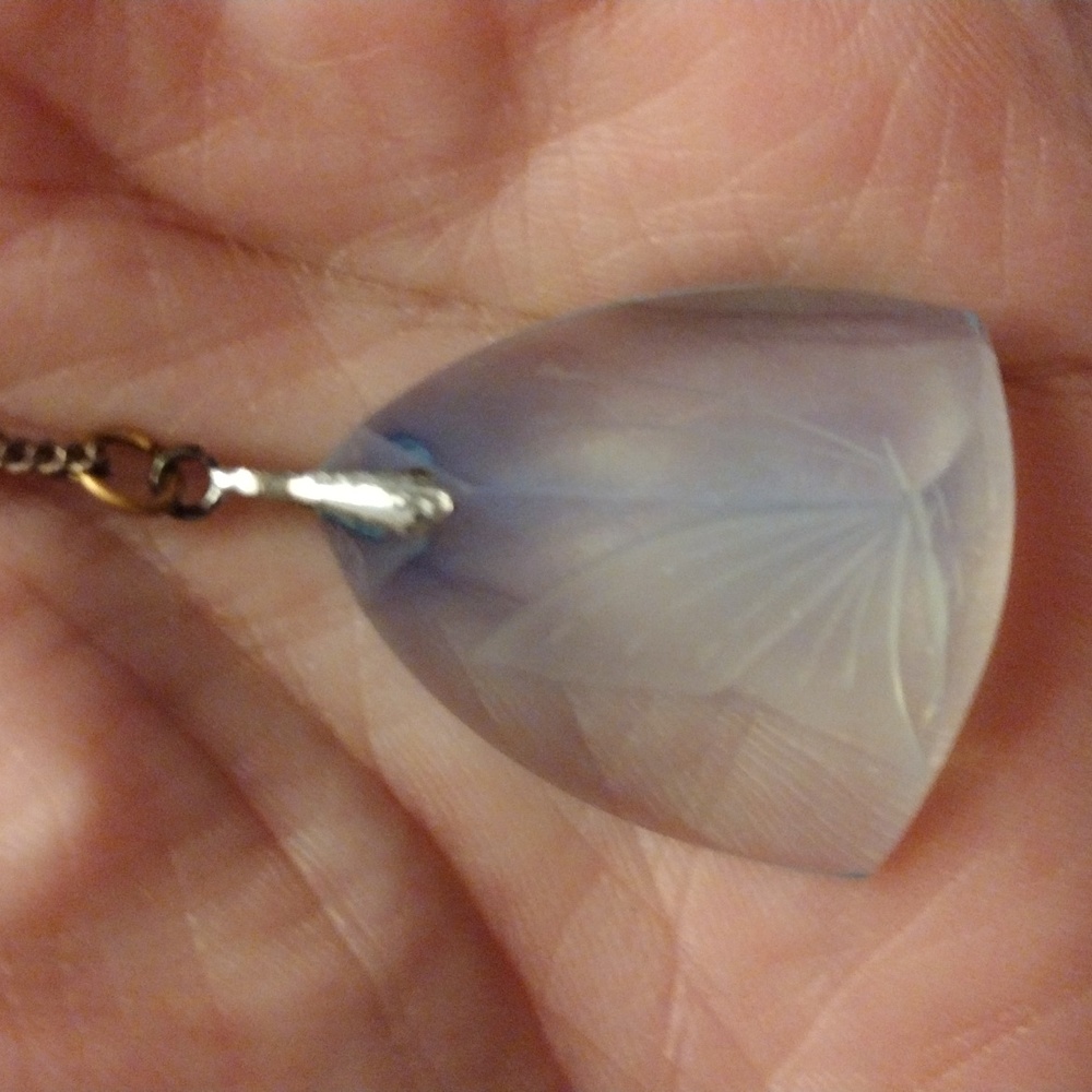 SOLD!! Vintage Hand Carved Butterfly Blue Topaz Pendant on Chain Necklace! - Picture 4 of 9